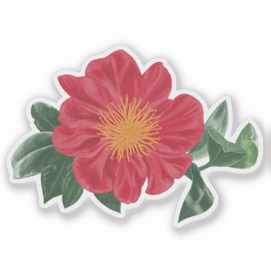 Vette Camellia Bloesem met bladeren Sticker (Voorkant)