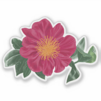 Vette Camellia Bloesem met bladeren Sticker