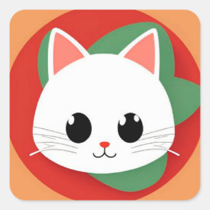🐱 Vette Cartoon Kat Kop Grafische Pop Art Stijl � Vierkante Sticker