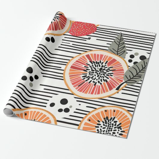 Vette citrus schijf strepen (3) cadeaupapier (Uitgerold)