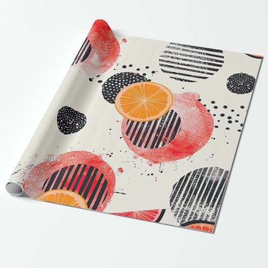 Vette citrus schijf strepen (6) cadeaupapier (Uitgerold)