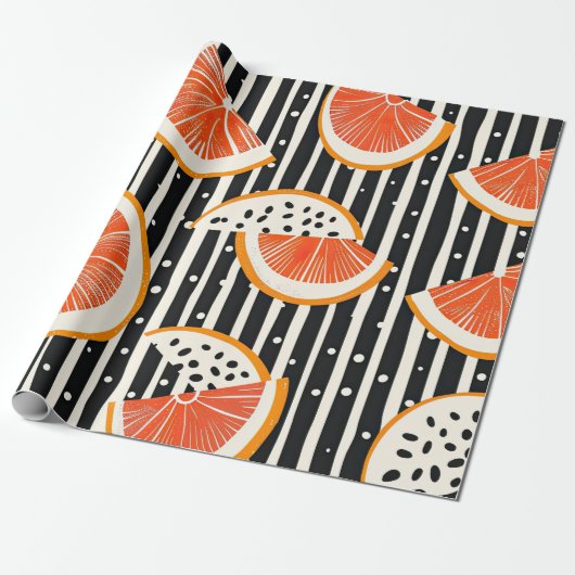 Vette citrus schijf strepen (8) cadeaupapier (Uitgerold)