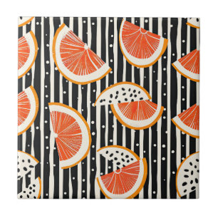 Vette citrus schijf strepen (8) tegeltje