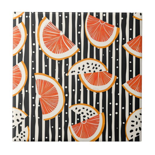 Vette citrus schijf strepen (8) tegeltje (Voorkant)