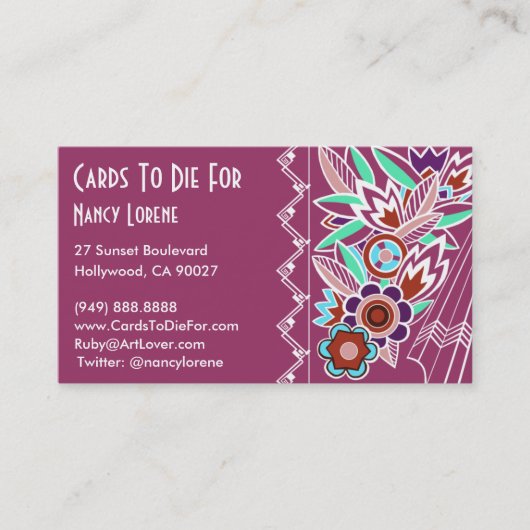 Vette Deco Florals in Roos - Visitekaartjes (Voorkant)