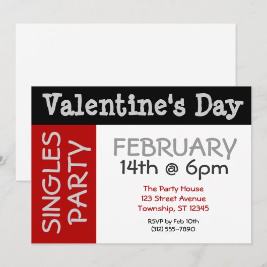 Vette en BIG Valentijnsdag Singles Party nodigt ui Kaart (Voorkant / Achterkant)