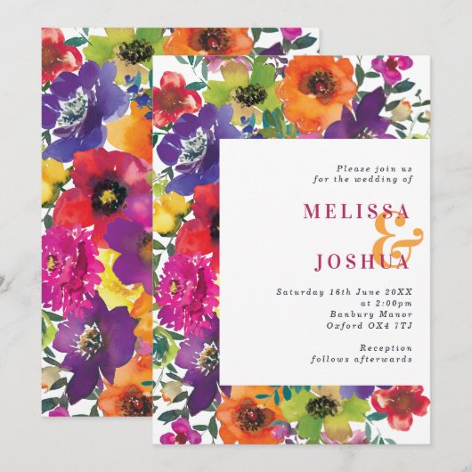 Vette en kleurrijke Floral Summer Weddenschap Kaart (Voorkant / Achterkant)