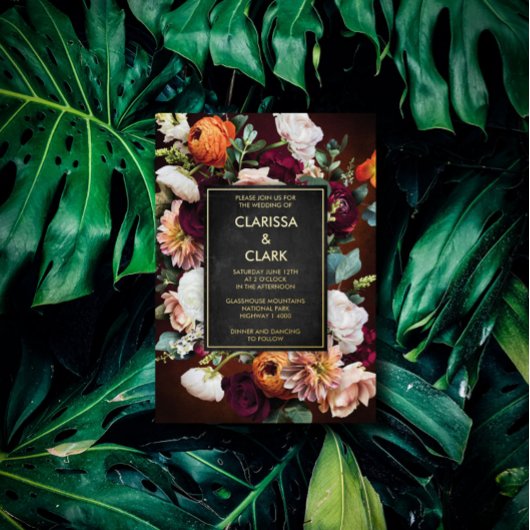 Vette Eucalyptus Wilde Bloem Oranje bruiloft Folie Folie Uitnodiging