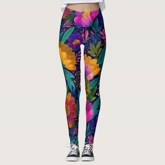 Vette Exotische Bloemen Stijlvolle & Chique Bloeme Leggings (Voorkant)