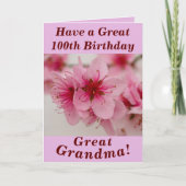 Vette Floral 100th Birthday Kaart voor Great Grand (Voorkant)