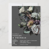 Vette Floral op donkere houtskool | Moderne bruilo Kaart (Voorkant)