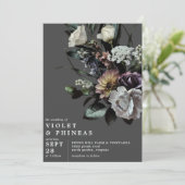 Vette Floral op donkere houtskool | Moderne bruilo Kaart (Staand voorkant)