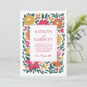 Vette Florals Magenta Oranje Gele Weddenschap Kaart (Staand voorkant)