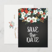 Vette Funky Bloemen Donker Chic Wedding Save the D Aankondigingskaart (Voorkant / Achterkant)