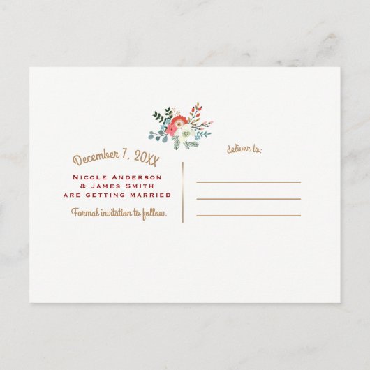 Vette Funky Bloemen Donker Chic Wedding Save the D Aankondigingskaart (Achterkant)