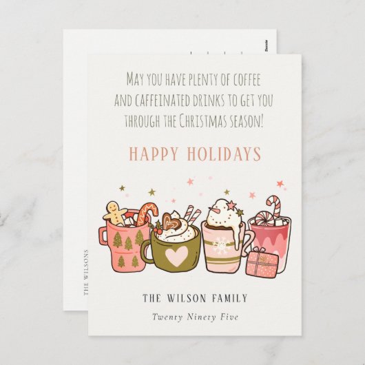 Vette Funny Coffee Caffeine Drink kerst Feestdagenkaart (Voorkant / Achterkant)