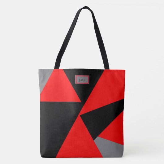 Vette geometrie, zwart, rood, grijs monogram tote bag (Voorkant)