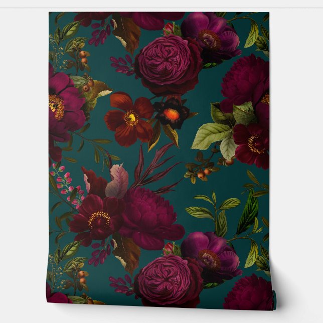 Vette Gotische Nacht Moody Bloemen Wallpaper Behang (Afrollen)