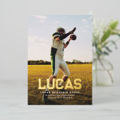 Vette gouden naam afstuderen sportief foto-afstude folie uitnodiging (Staand Voorkant)