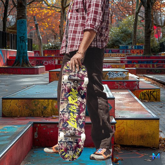 Vette graffiti met geel 'Live to Ride' Motto Persoonlijk Skateboard