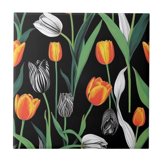 Vette grafische artistieke tulpen tegeltje (Voorkant)