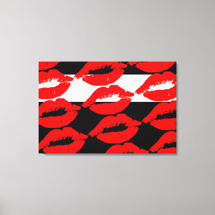 Vette grafische mond Kiss Red Lip Print Black Whit