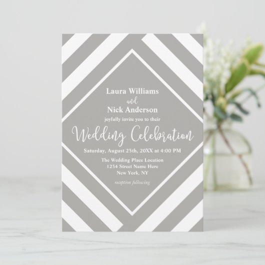 Vette grijze stapes moderne bruiloft kaart (Staand voorkant)