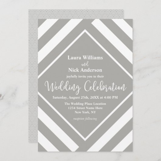 Vette grijze stapes moderne bruiloft kaart (Voorkant / Achterkant)