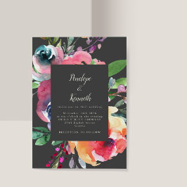 Vette grijze Waterverf Floral Elegant Script Weduw Kaart