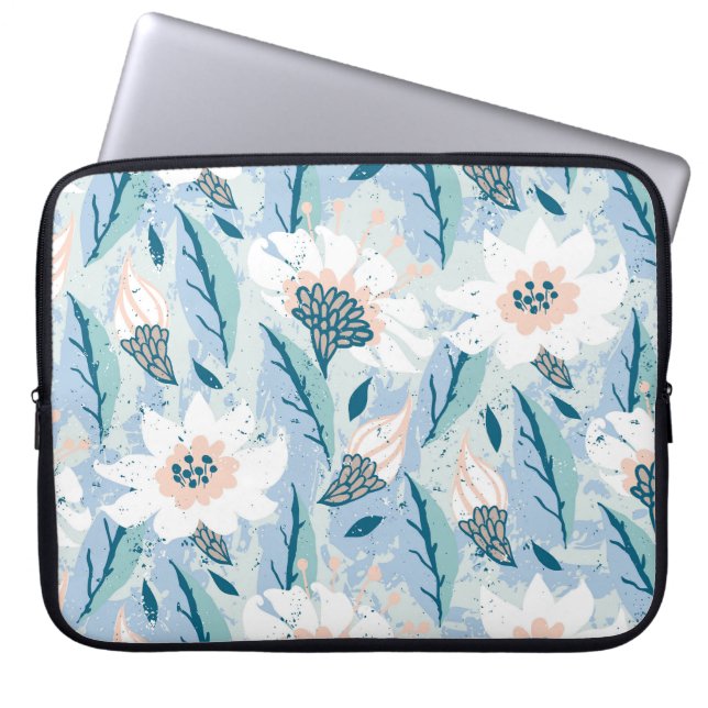 Vette hand geschilderd bloemig  laptop sleeve (Voorkant)