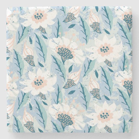 Vette hand geschilderd bloemig  stenen onderzetter (Voorkant)