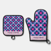 Vette heldere kleuren, Roze, Paarse Blauw Ovenwant & Pannenlap Set (Voorkant)