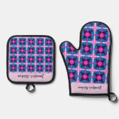 Vette heldere kleuren, Roze, Paarse Blauw Ovenwant & Pannenlap Set (Voorkant)