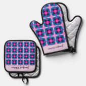 Vette heldere kleuren, Roze, Paarse Blauw Ovenwant & Pannenlap Set (Voorkant / Achterkant)