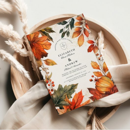 Vette Herfst Bladeren Trouwen Kaart