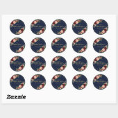 Vette Herfst Bloemen Navy Blue Gold & Bourgondië H Ronde Sticker (Vel)