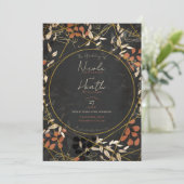 Vette Herfst Floral Terracotta Grey Gold Wedding Kaart (Staand voorkant)