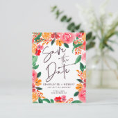 Vette herfst rood roze bloemenbruiloft save the da aankondigingskaart (Staand voorkant)