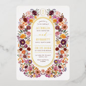 Vette Herfst Wildflowers Monogram Crest Wedding Folie Uitnodiging (Voorkant)