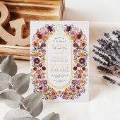 Vette Herfst Wildflowers Monogram Crest Wedding Folie Uitnodiging