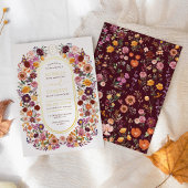 Vette Herfst Wildflowers Monogram Crest Wedding Folie Uitnodiging