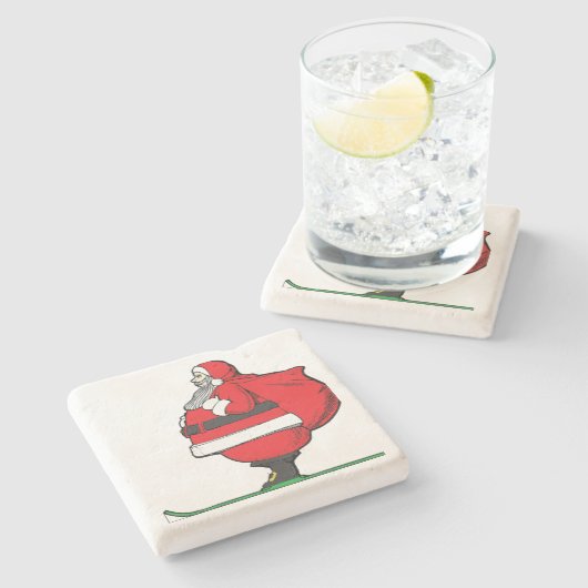 Vette het Ski?en de Kerstman Kerstmis Stenen Onderzetter (Zijkant)