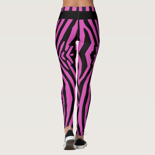 VETTE HETE ROZE & ZWARTE DIERENPRINT STREEPPATROON LEGGINGS (Achterkant)