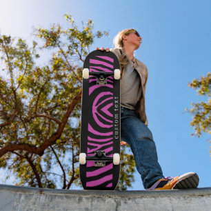 VETTE HETE ROZE & ZWARTE DIERENPRINT STREEPPATROON PERSOONLIJK SKATEBOARD