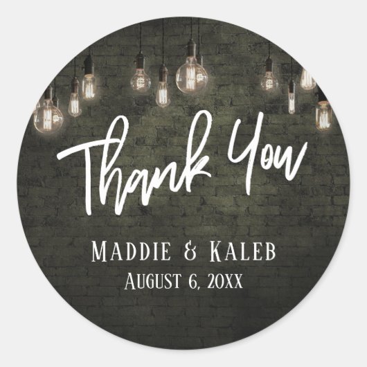 Vette industriële bakstenen w / Edison Lights Dank Ronde Sticker (Voorkant)