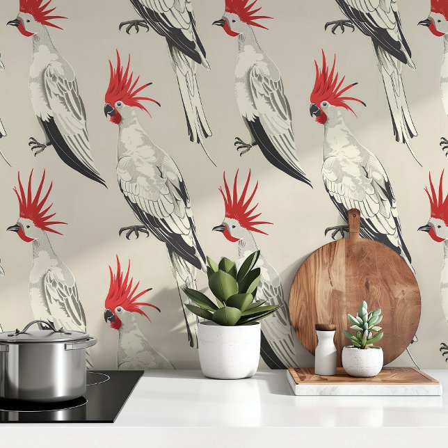 Vette kaketoes op neutraal canvas behang (Creator heeft geüpload)