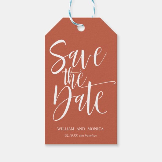 Vette kalligrafie Witte roest BRUILOFT SAVE THE DA Cadeaulabel (Voorkant)