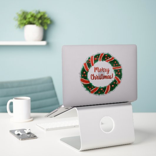 Vette kerst met doorzichtige, afneembare vinyl sticker (Laptop op bureau)