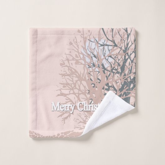 Vette kerstbomen, silhouet, zwart roze bei bad handdoek (Wasdoekje)