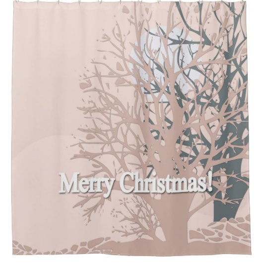 Vette kerstbomen, silhouet, zwart roze bei douchegordijn (Voorkant)